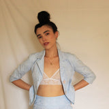 Conjunto blazer e saia azul celeste